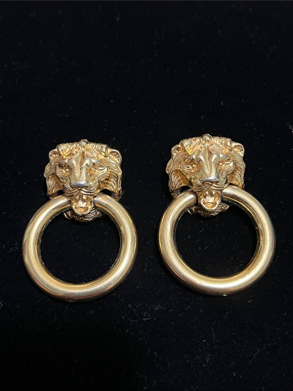 Gold Lion Head Hoop Drop Earrings - Classic Women’s Jewelry